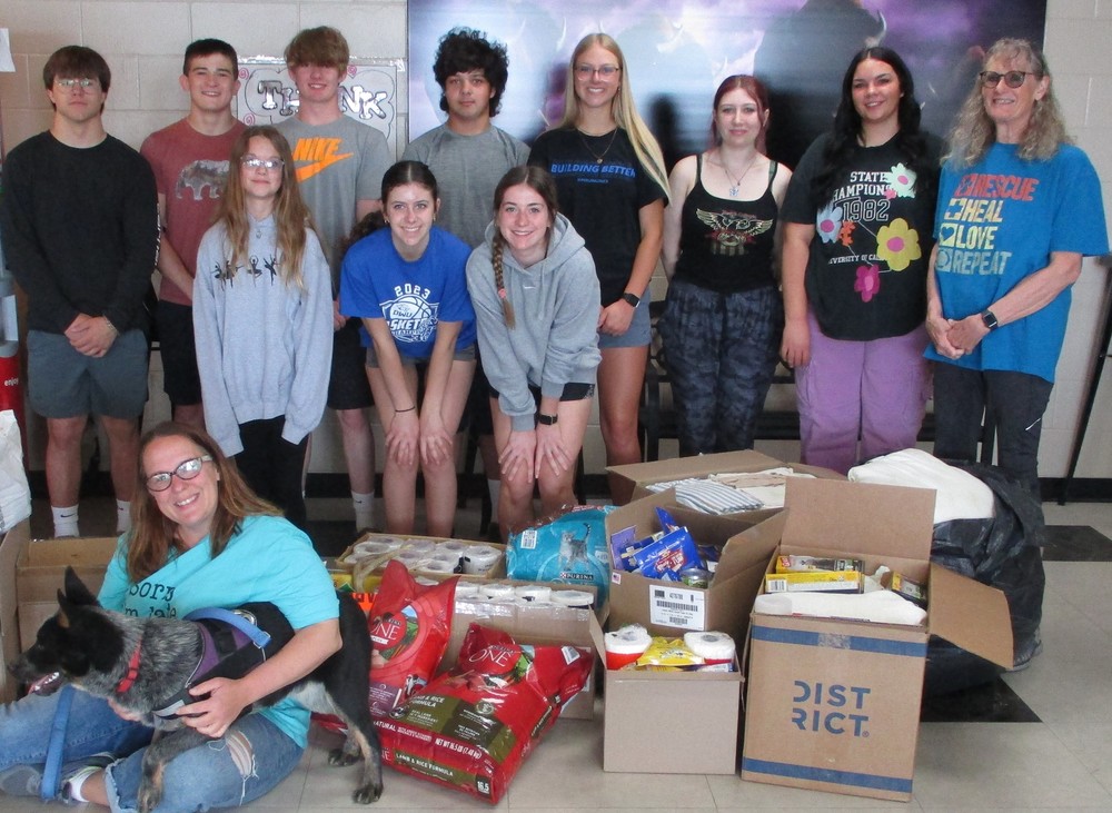 student council with paws collection drive items