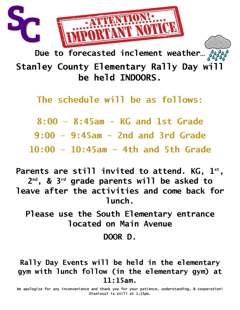 INDOOR RALLY DAY SCHEDULE