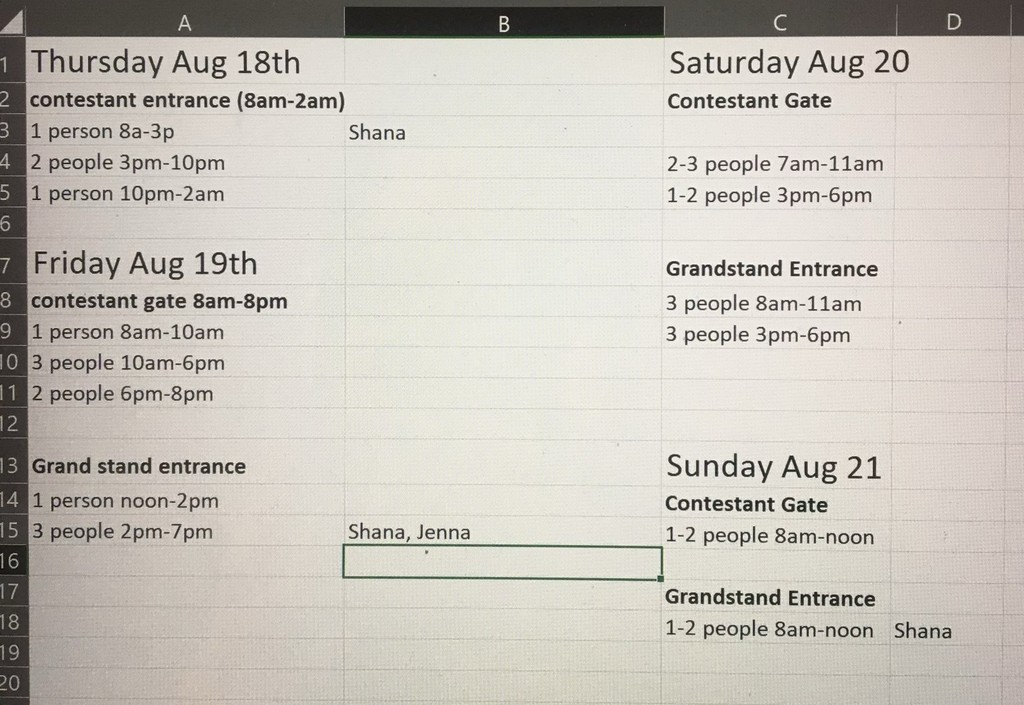 4-H Rodeo Work Schedule